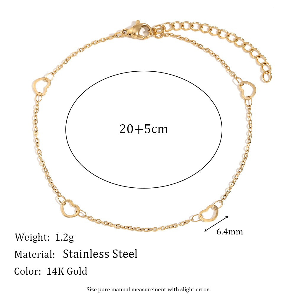 Minimalist Heart-Shaped Stainless Steel Anklet with 14K Gold Plating for Women