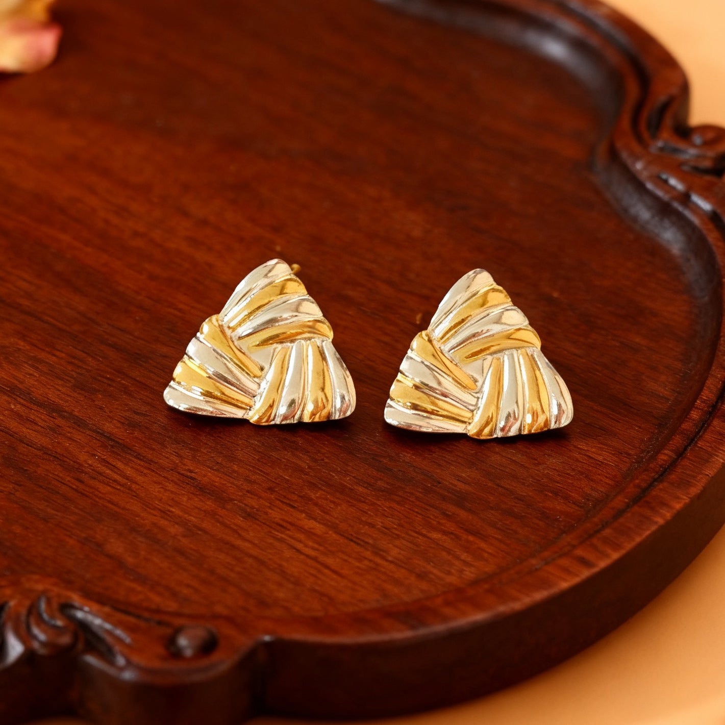 Vintage Luxury Geometric Triangle Plated Stainless Steel Earrings