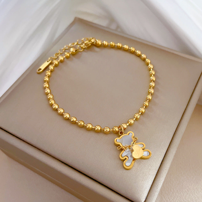Minimalist Vintage Heart Bear Shell Bracelet for Women and Men Titanium Steel Box Chain with Gold Plating Wavy Bean Pattern