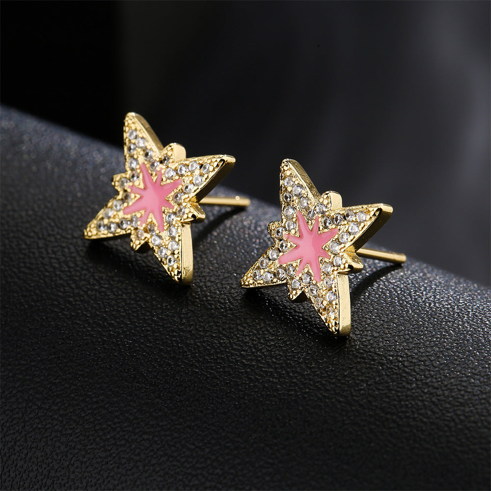 Orecchini da donna geometrici moderni e minimalisti in rame placcato oro 18K con accenti di zirconi