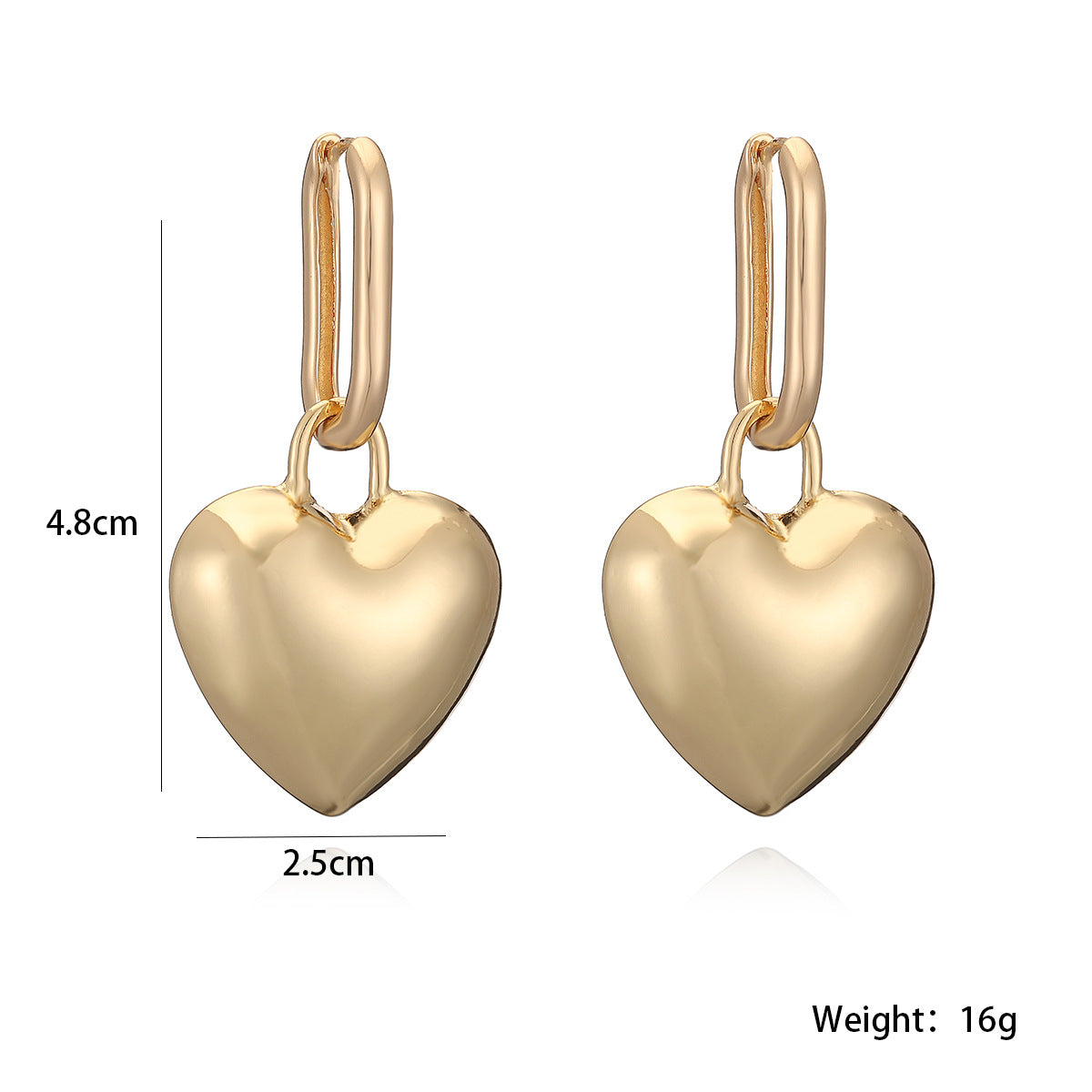 Minimalist 18K Gold Plated Brass Heart Geometric Earrings for Women