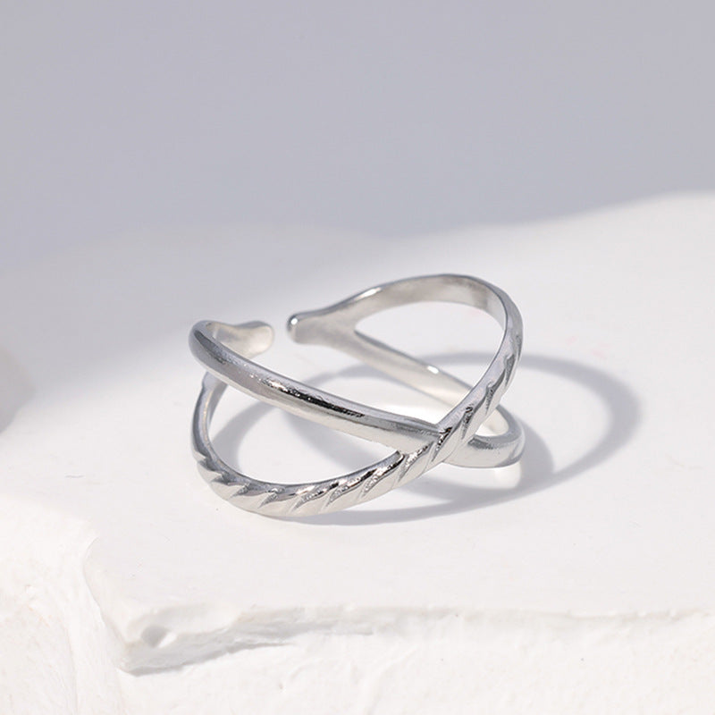 Minimalist Geometric Stainless Steel Adjustable Open Ring for Women with Plated Finish