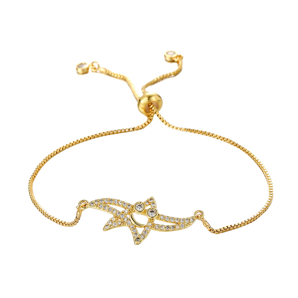 Minimalist Geometric Round Brass Plated Bracelet with Cubic Zirconia for Women