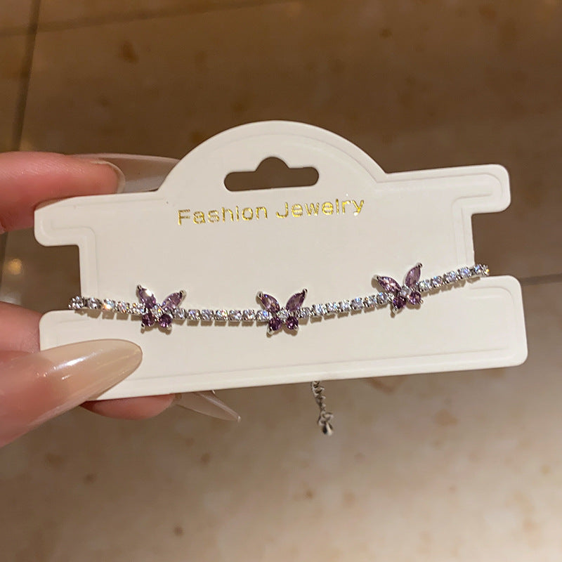 Sweet Square Floral Brass Bracelet with Cubic Zirconia Inlay for Women