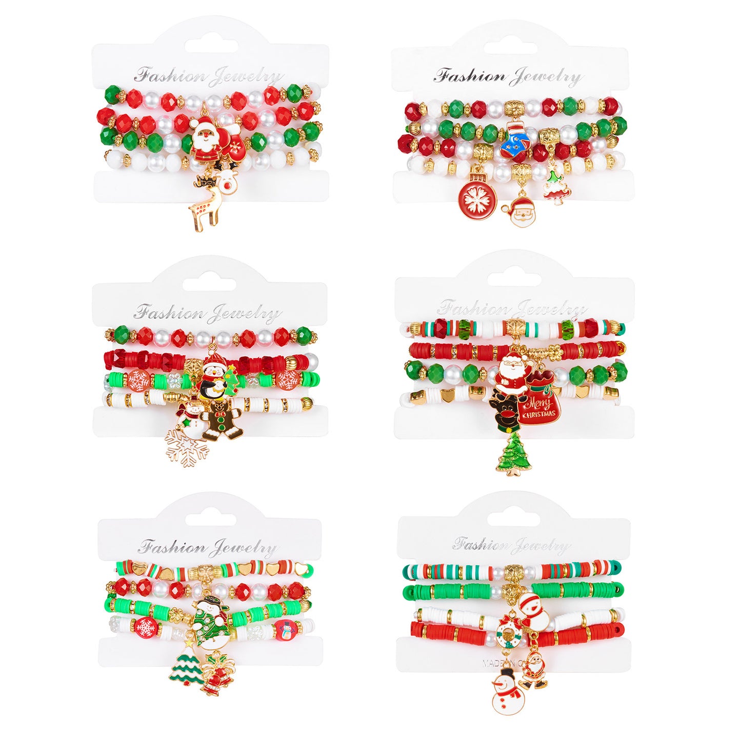 Christmas-Themed Handcrafted Alloy Bracelet Set with Santa Elk Bell Crystal Pearl Adjustable Braided Design for Unisex Wear