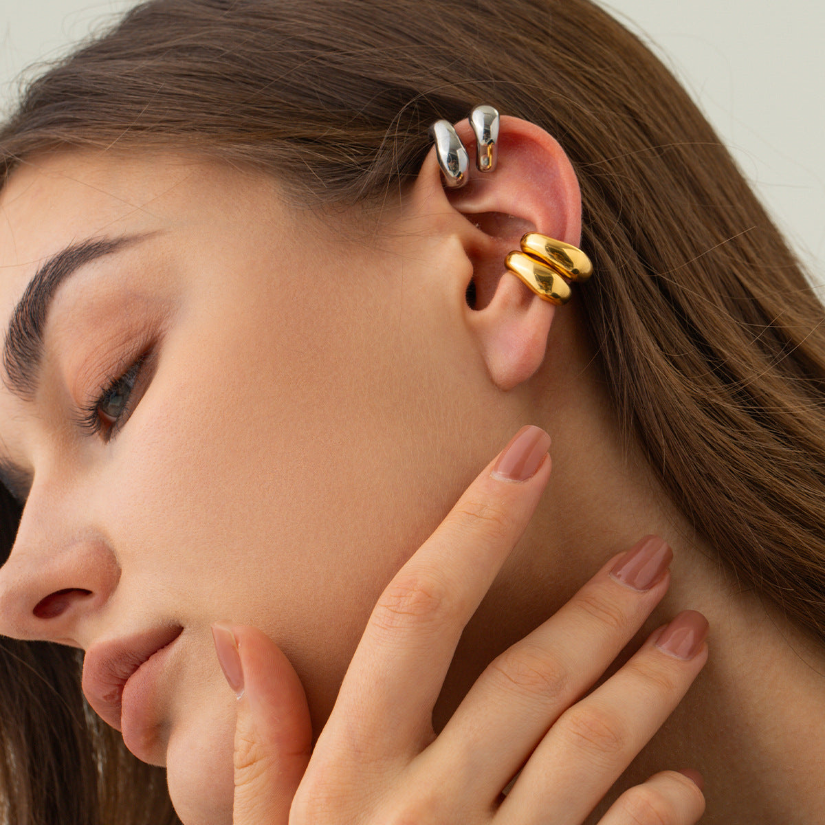 Fashion Geometric Rivet Stud Clip-On Earrings 18K Gold Plated Stainless Steel Jewelry for Women