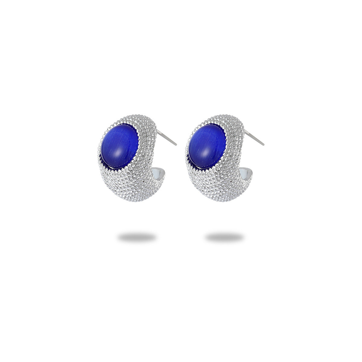 Orecchini a perno da donna in stile vintage francese con zirconi geometrici blu e verdi in acciaio al titanio, con finitura placcata