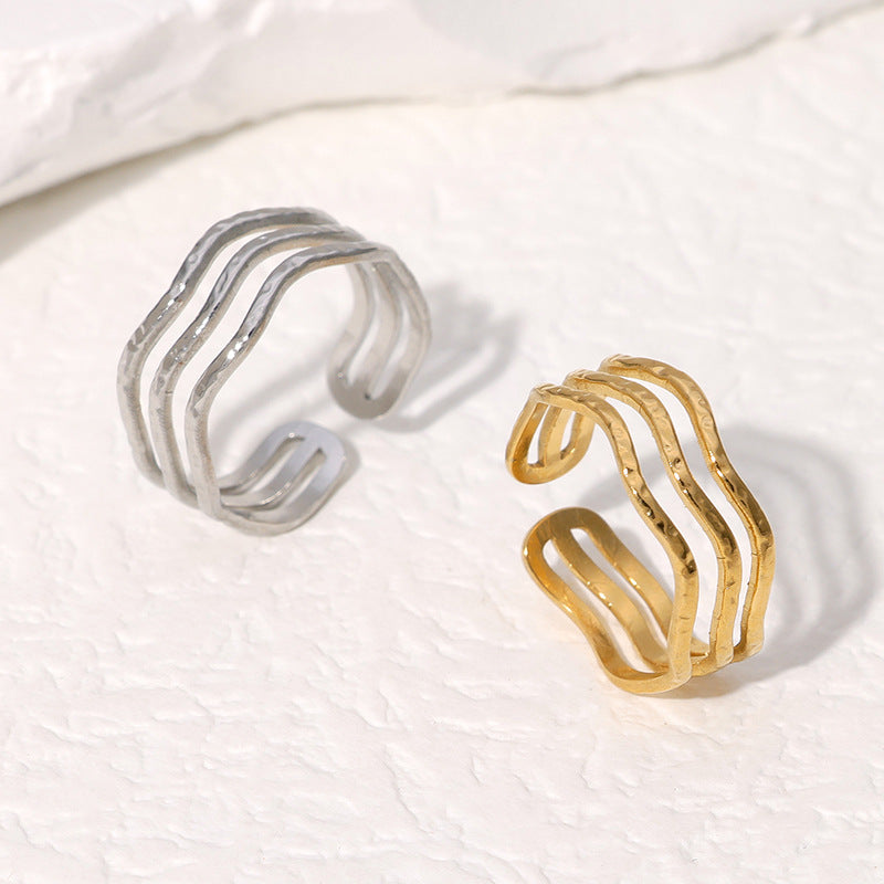 Minimalist 18K Gold Plated Geometric Stainless Steel Open Ring for Women