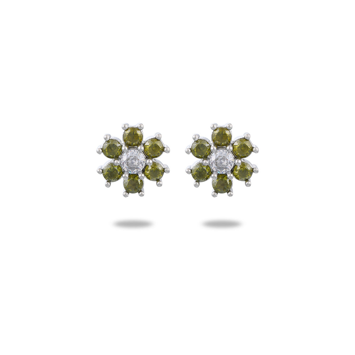 Aretes minimalistas florales de acero inoxidable para mujer con baño de oro de 18K e incrustaciones de circonitas de colores