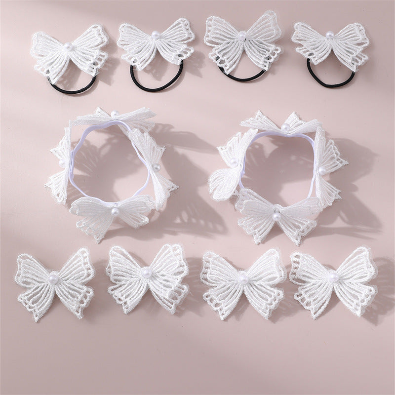 Conjunto de accesorios para el cabello de niña estilo INS con lazo de doble capa y rosa blanca 3D, que incluye pinzas para el cabello y gomas para el cabello