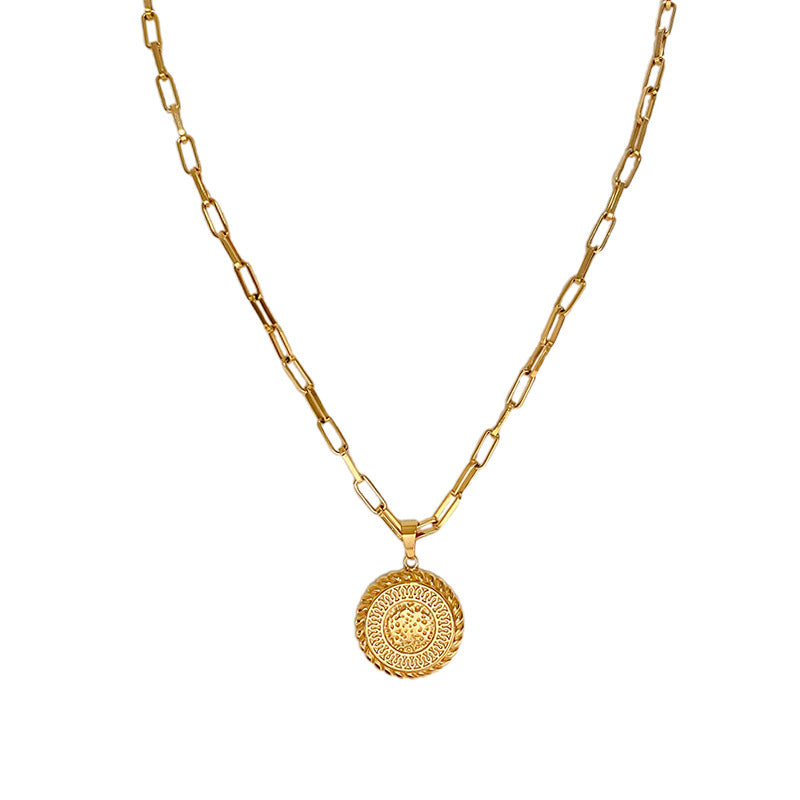 Gold Plated Titanium Steel Round Geometric Necklace for Unisex
