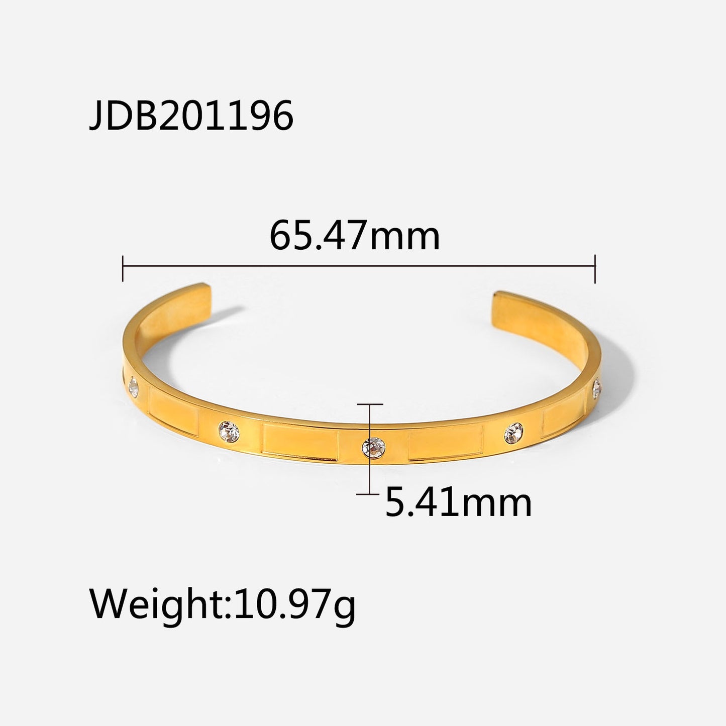 Geometric INS Style Rhinestone Inlay Open Bangle Bracelet for Women in 18K Gold Plated Titanium Steel