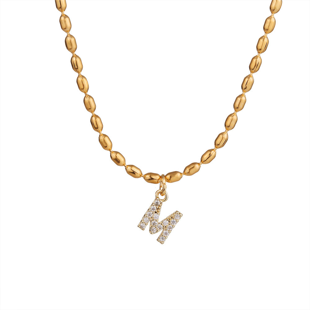 Collana in Acciaio Inossidabile a Forma di Lettera Minimalista con Intarsio di Strass da Donna, Stile Catena Snake, Elegante Gioiello per Clavicola