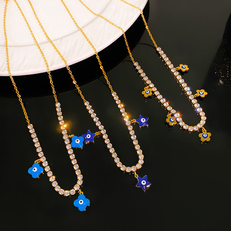 Minimalist Geometric Star Cubic Zirconia Inlaid Titanium Steel Necklace for Unisex