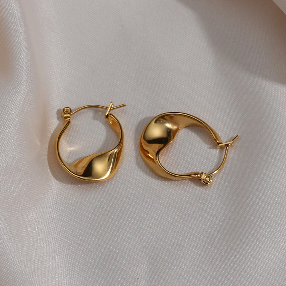 Pendientes de aro minimalistas y modernos de acero inoxidable con diseño geométrico y detalles trenzados para mujer