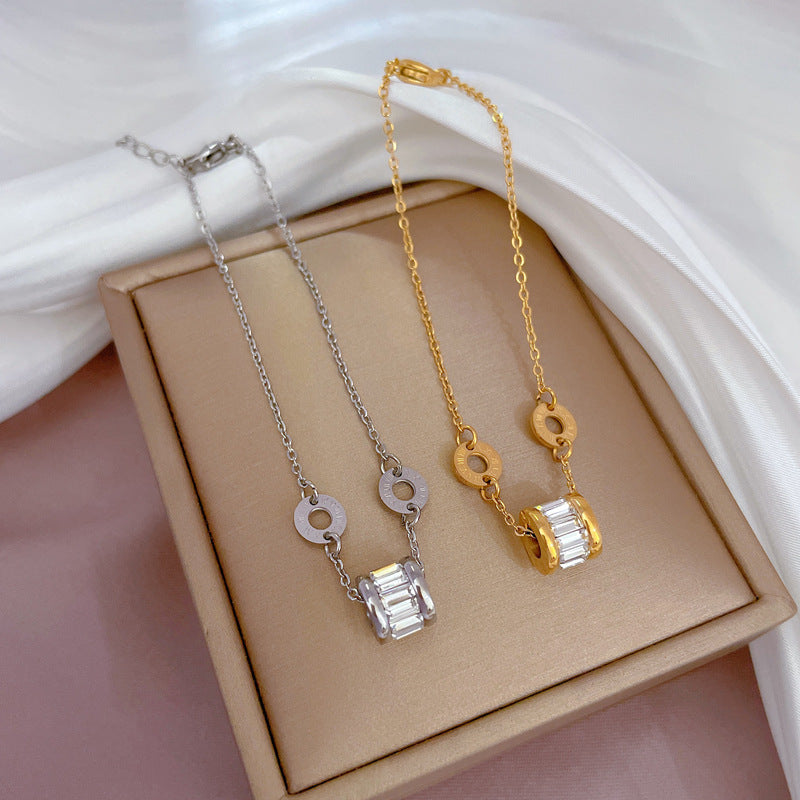 Vintage-Inspired Titanium Steel Letter Pendant Bracelet for Women with Gold Plating and Wavy Texture Design