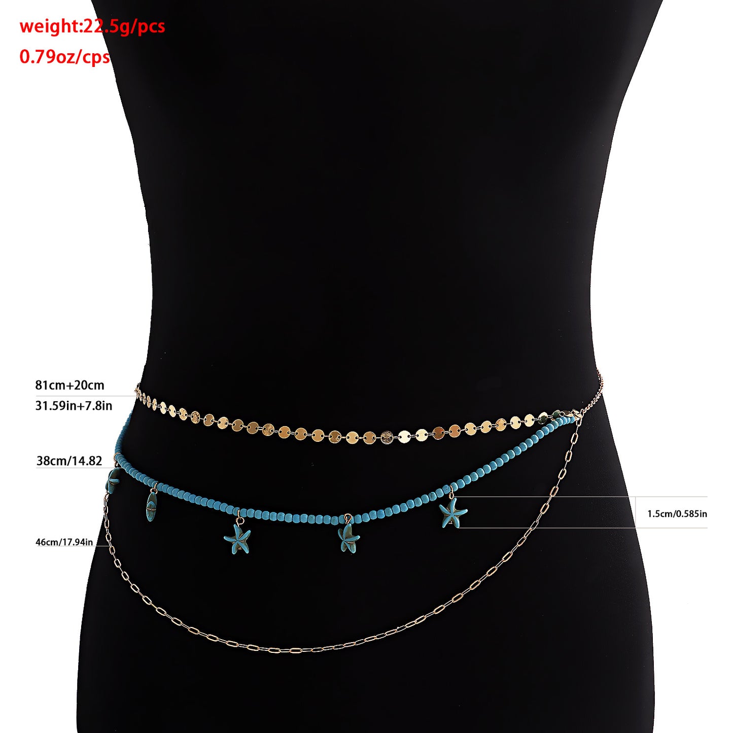 Bohemian Punk Multi-Layer Turquoise Starfish Pendant Waist Chain for Women