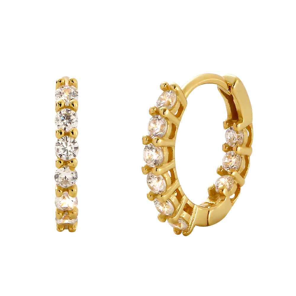 Minimalist Elegant 925 Sterling Silver Round Geometric Hoop Earrings with Cubic Zirconia Inlay for Women