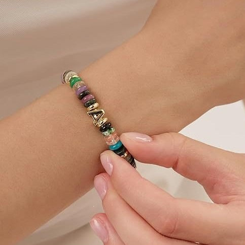 Bohemian Sweet Natural Gemstone Letter Beaded Bracelet for Women