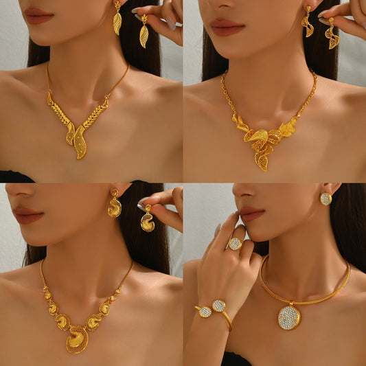 Conjunto de collar con colgante de hoja geométrica minimalista con incrustaciones de diamantes de imitación para mujer, cadena de medallón de aleación
