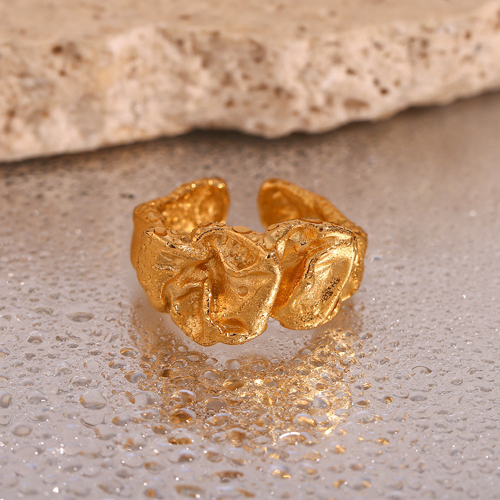 Minimalist Irregular Geometric Shape Ring in 316L Stainless Steel with 18K Gold Plating for Women
