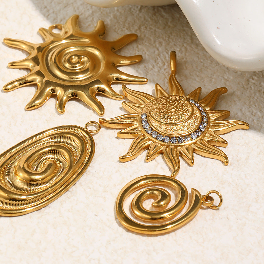 Acciaio Inossidabile Placcato Oro 18K Luna Stella Charm Geometrico a Barra
