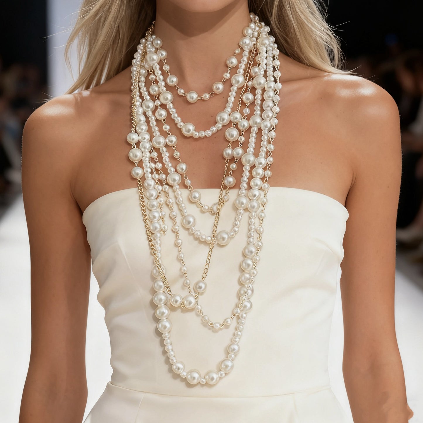 Luxury Elegant Handmade Multi-Layer Alloy Body Chain with Round Imitation Pearl Beads