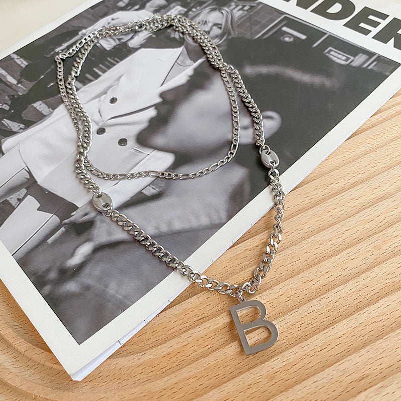 Hip-hop Titanium Steel Letter B Plated Necklace for Unisex