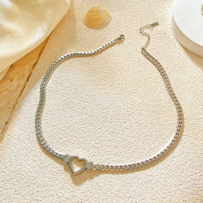 Minimalist Gold Plated Titanium Steel Heart Necklace Unisex Hollow Design