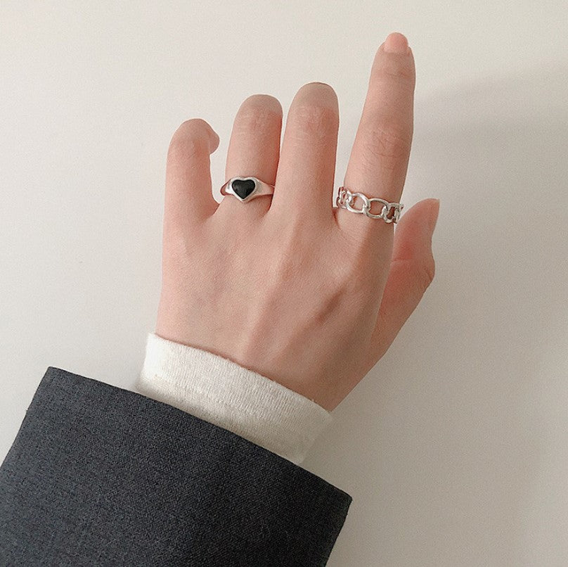 Vintage Minimalist Sweet 925 Sterling Silver Polished Heart Ring with Round Polka Dot Design Open Adjustable Band