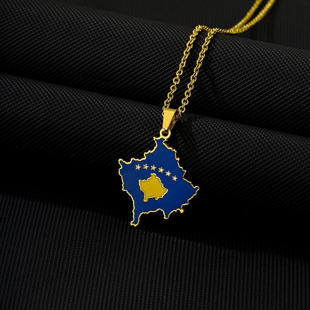Collana con ciondolo smaltato geometrico vintage in acciaio inossidabile con catena a maglie per unisex