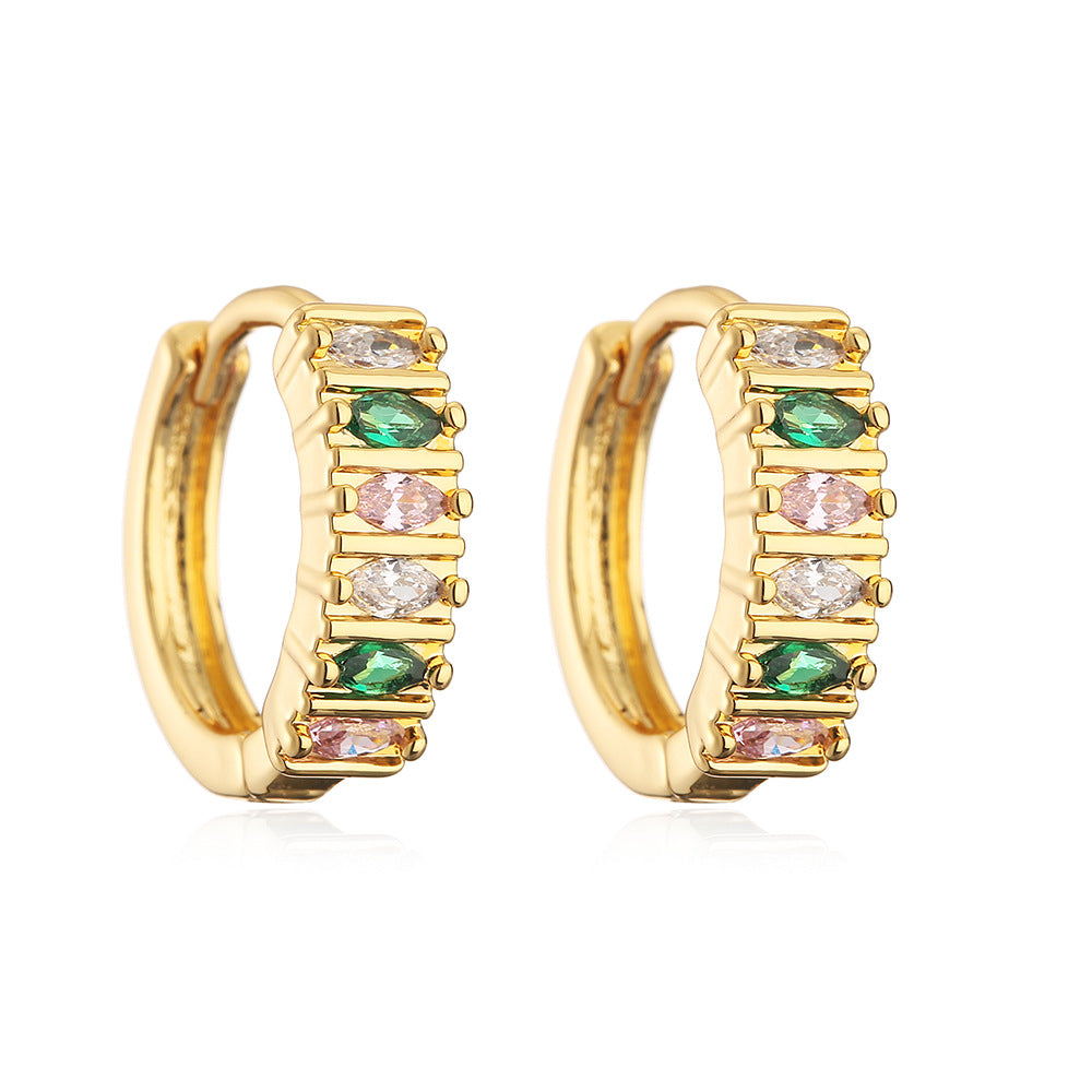 Fashionable Geometric Copper Earrings with Real Gold Plating and Zircon Inlay for Women