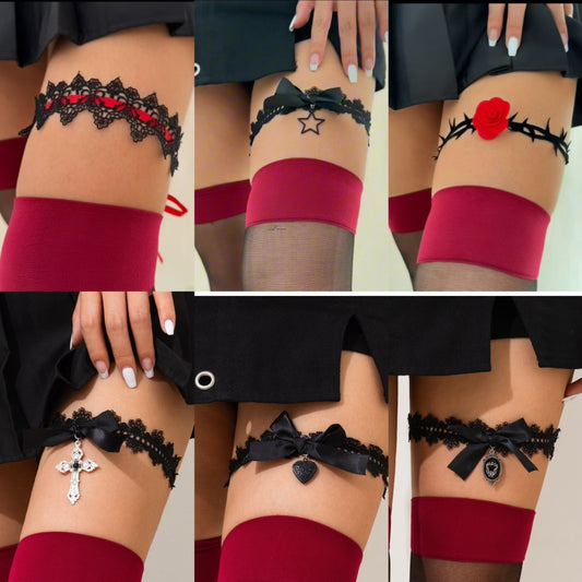 Gothic Lace Bow Cross Heart Pendant Leg Chain for Women
