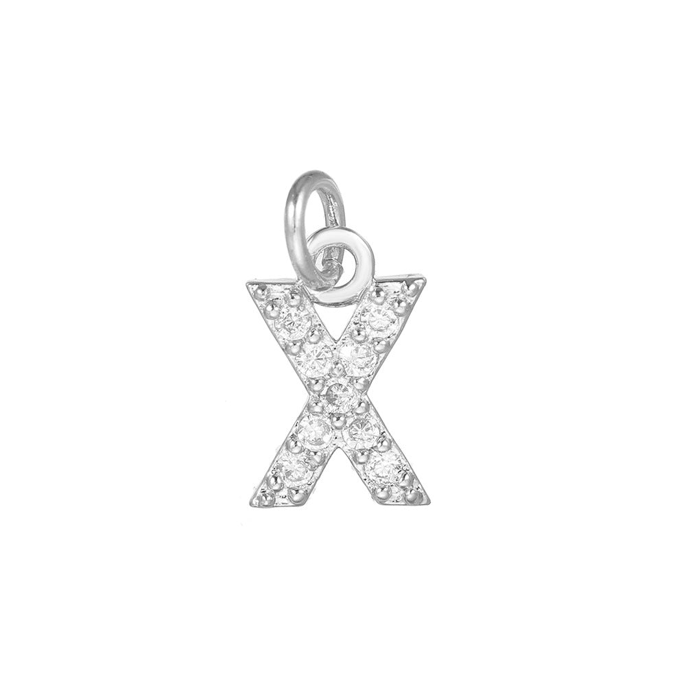14K Gold Plated Brass Letter Pendant with Cubic Zirconia Charm Bar