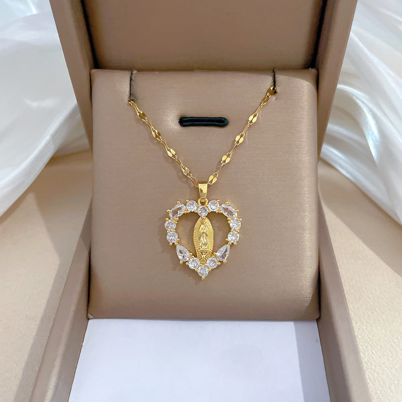Collana Minimalista a Cuore in Acciaio al Titanio con Intarsio di Strass per Donna e Uomo, Delicata Catena alla Clavicolar