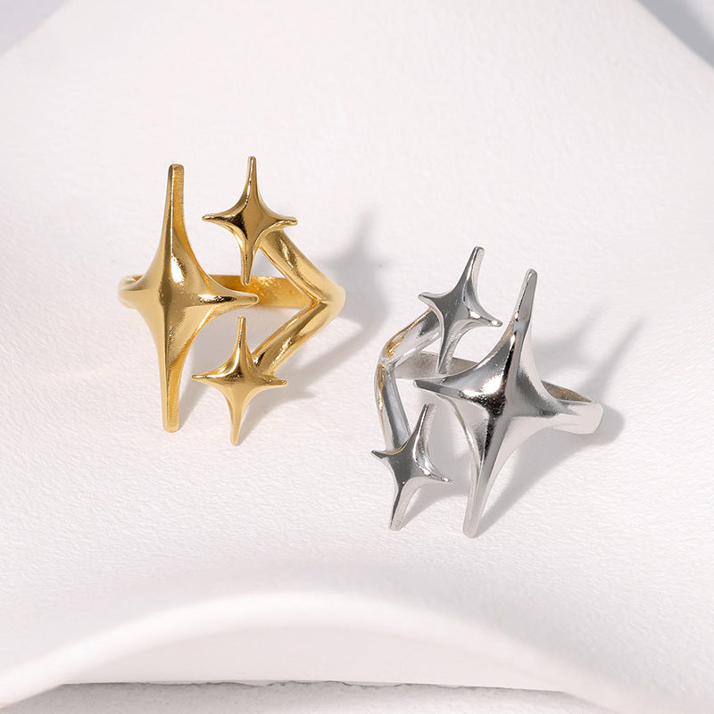 Minimalist Star-Shaped Stainless Steel Ring with Gold Plating for Women, Unique Indie Style Statement Index Finger Ring