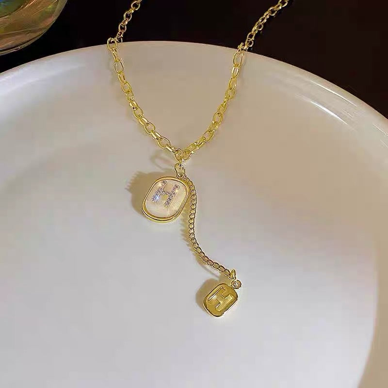Chanel-Inspired Minimalist Letter H Pendant Necklace in Titanium Steel with Gold Plating on O-Chain for Women