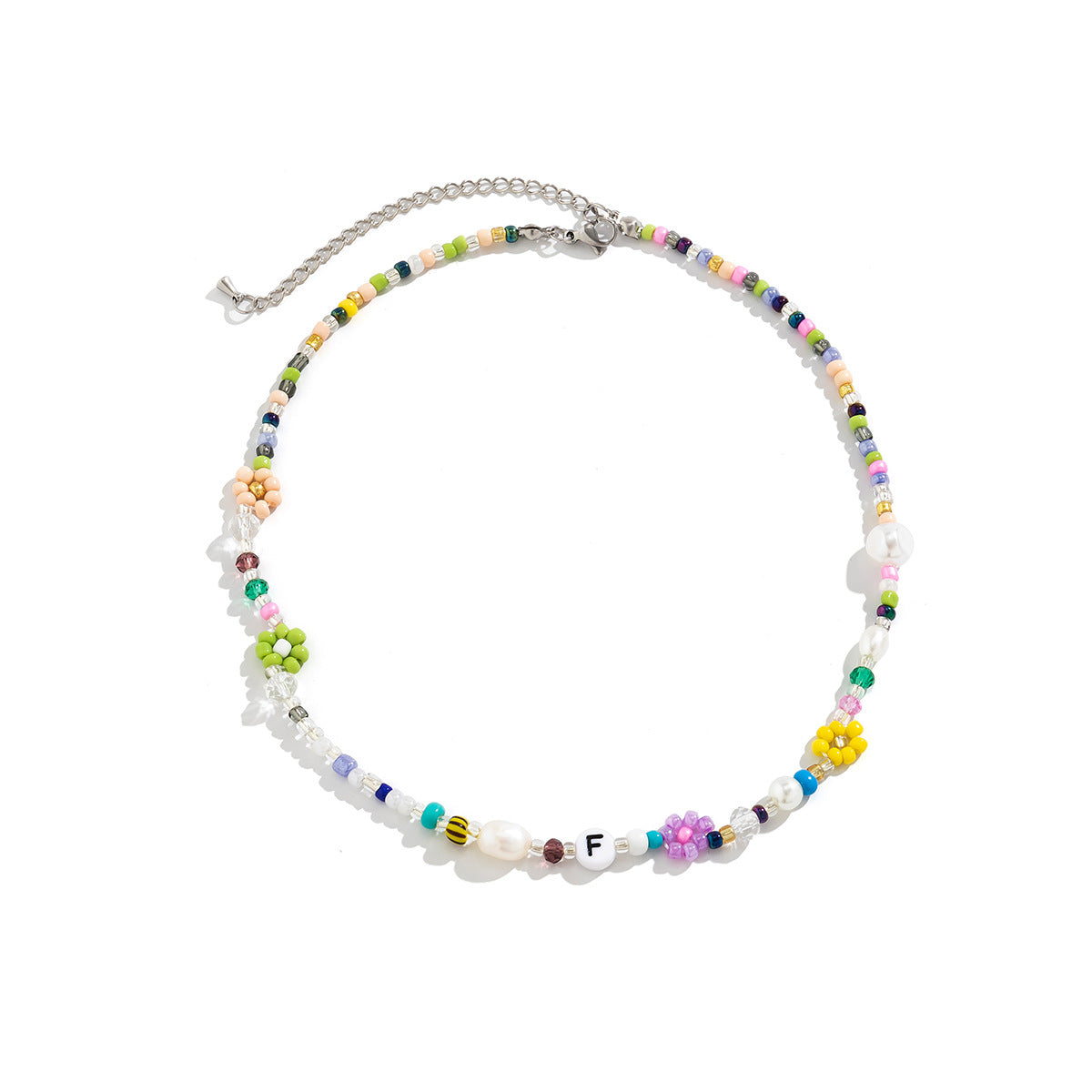 Collana Pendente con Lettera in Finta Perla Rustica Floreale Minimalista da Donna con Motivo Margherita e Catena Perlata