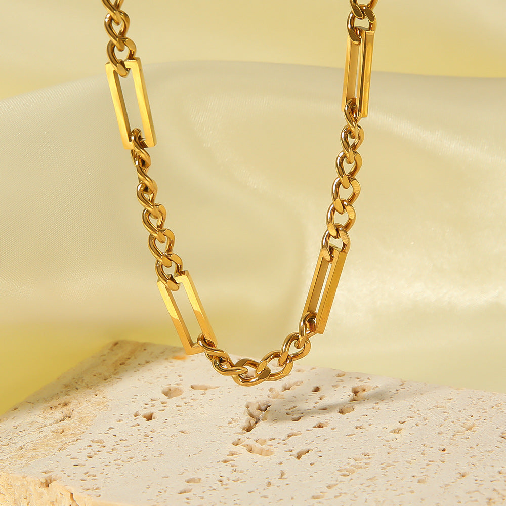 Minimalist Geometric Titanium Steel Plated Necklace with Irregular Square and Circle Links for Men and Women