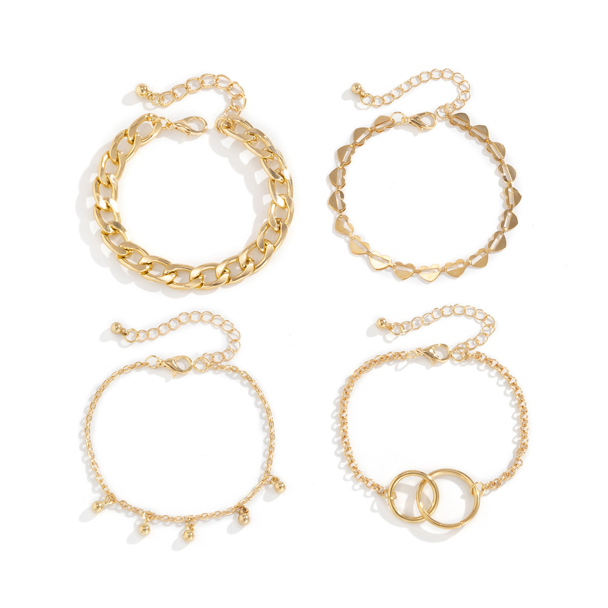 Set di bracciali da donna con ciondolo a cuore vuoto geometrico minimalista e nappe con catena in metallo placcato