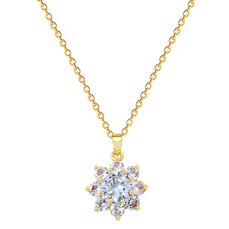 Collana Minimalista Floreale Geometrica in Acciaio al Titanio con Intarsio di Zirconi per Donna, Catenina Regolabile per Clavicole