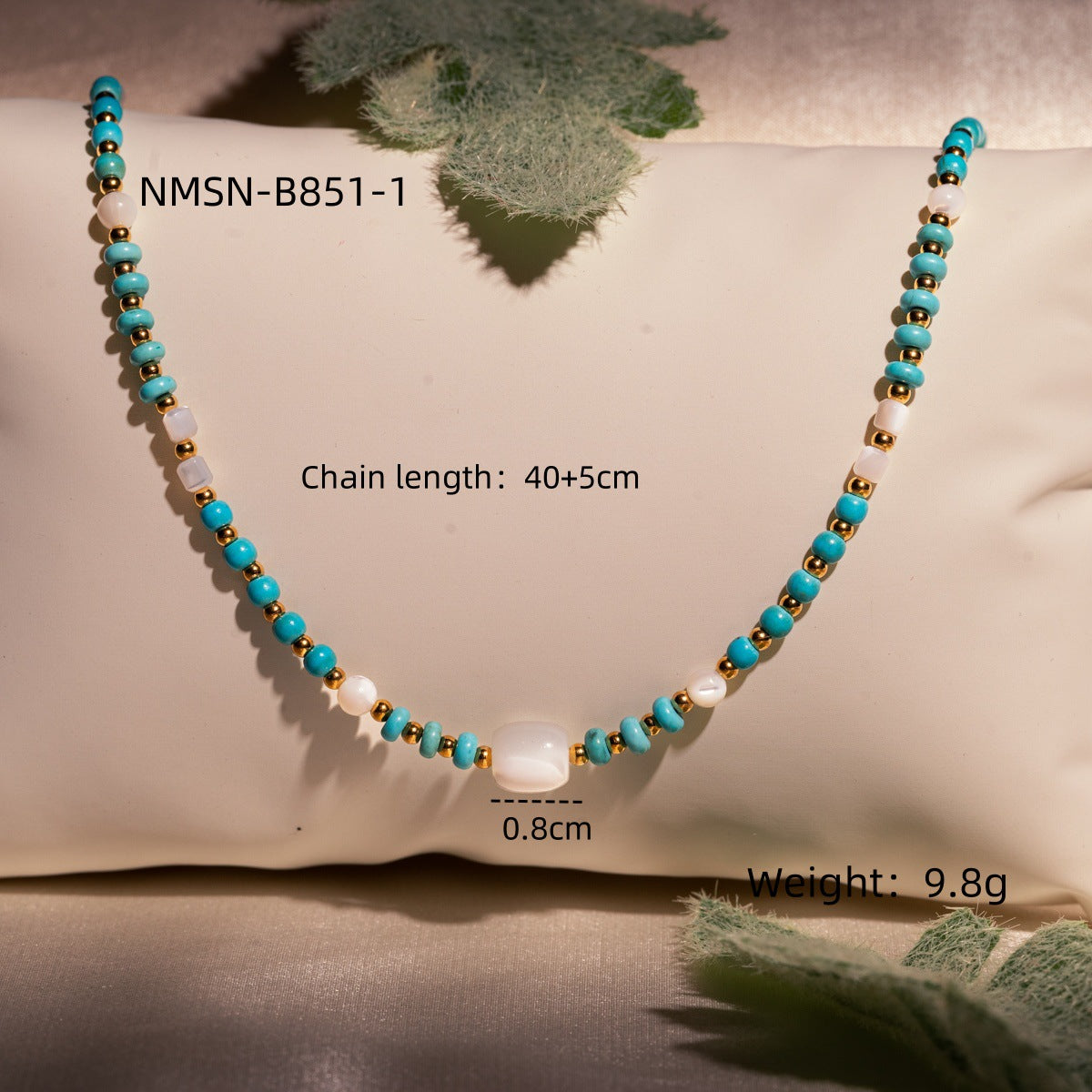 Collar con Colgante de Lazo y Pluma de Acero Inoxidable a la Moda con Piedra Natural Turquesa y Cuentas de Colores para Mujer