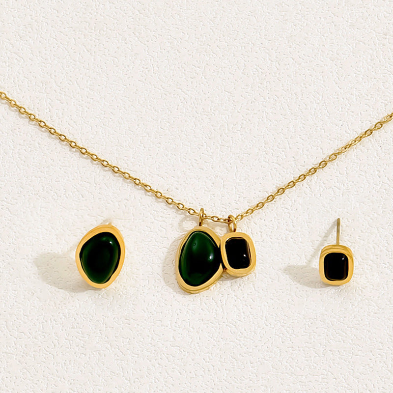 Set di Orecchini e Collana Lusso Vintage Geometrici Turchesi in Rame con Intarsi di Gemme per Donna