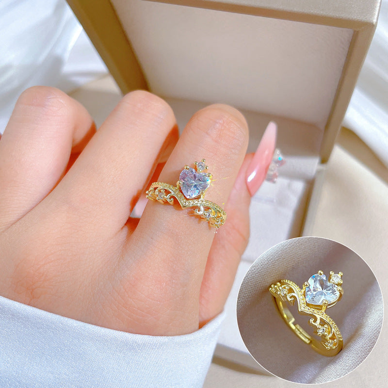 Minimalist Sweet Geometric Round Brass Plated Rhinestone Ring for Women and Men