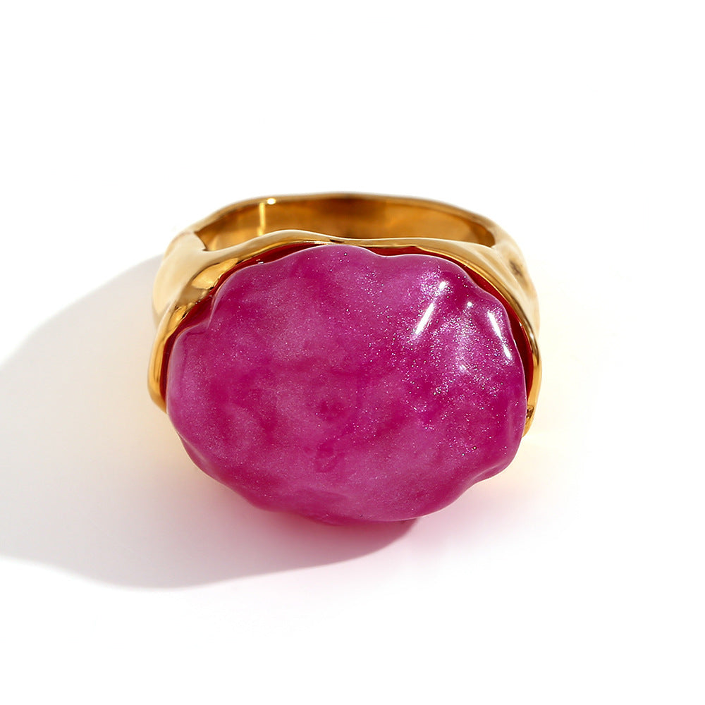 Anello geometrico vintage in acciaio inossidabile con placcatura in oro 18 carati e trama ondulata cava per donna