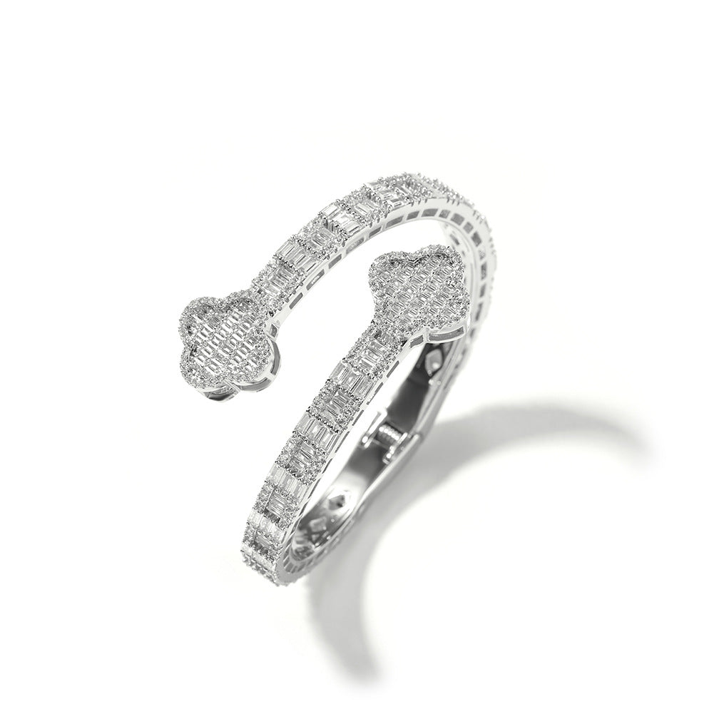 Hip-hop Brass Inlaid Cubic Zirconia Floral Bracelet Fashion Accessory