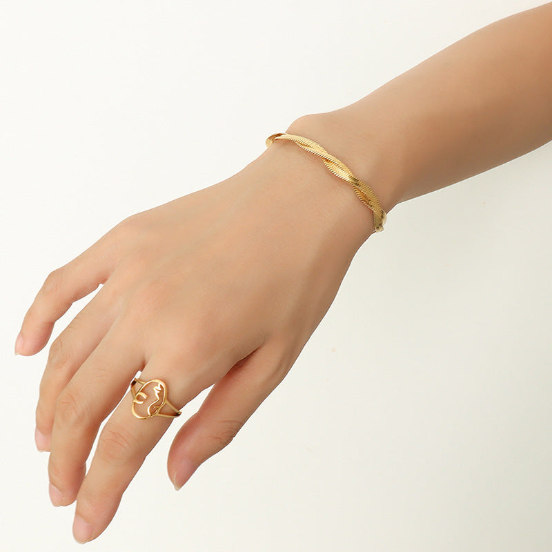 Collana a Serpente Piatta a Doppio Strato Minimalista Geometrica in Acciaio Titanio Placcato per Clavicole