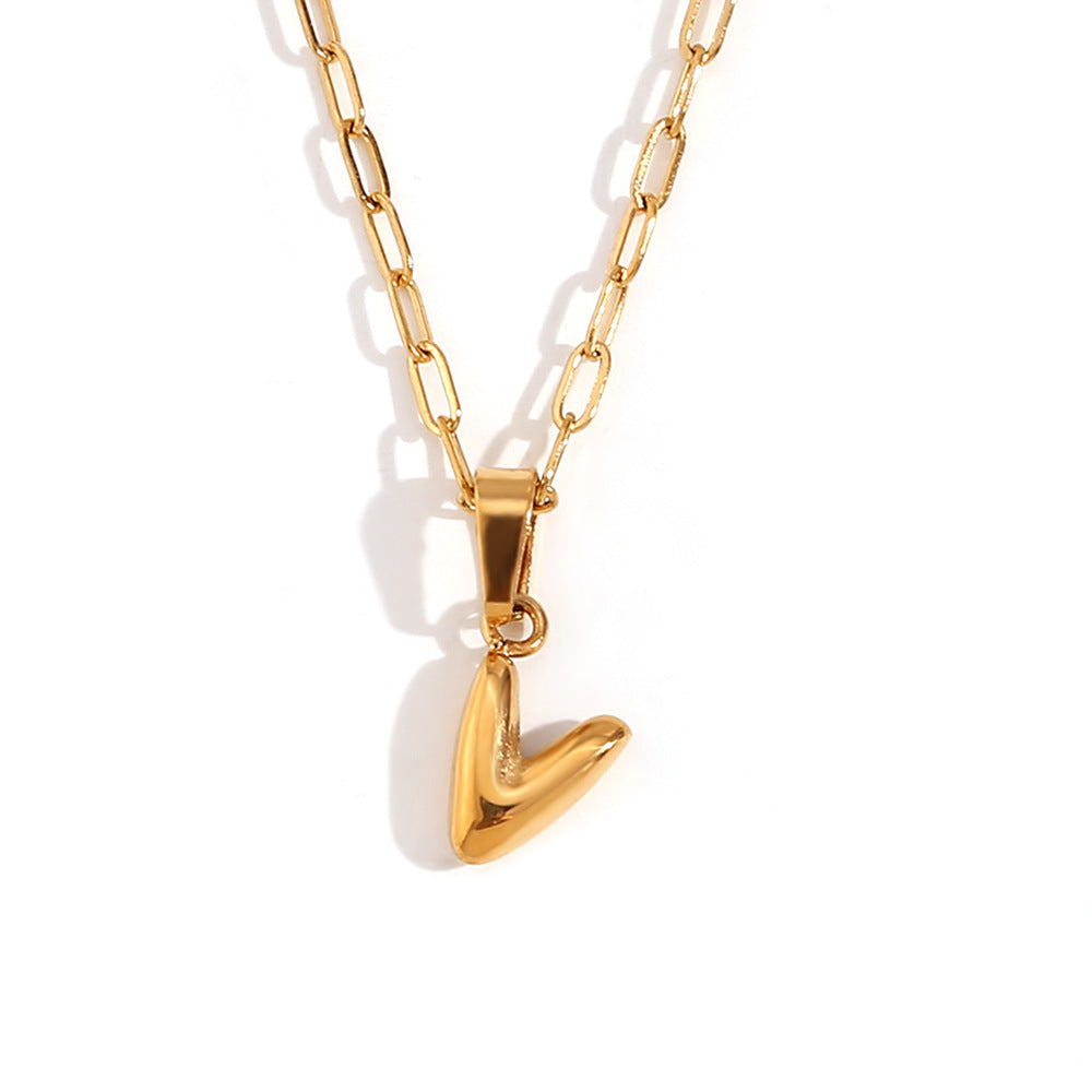 Minimalist Fashion Letter Pendant Necklace in Stainless Steel with 18K Gold Plating, Bubble-Inspired Mini Safety Pin Design for Women