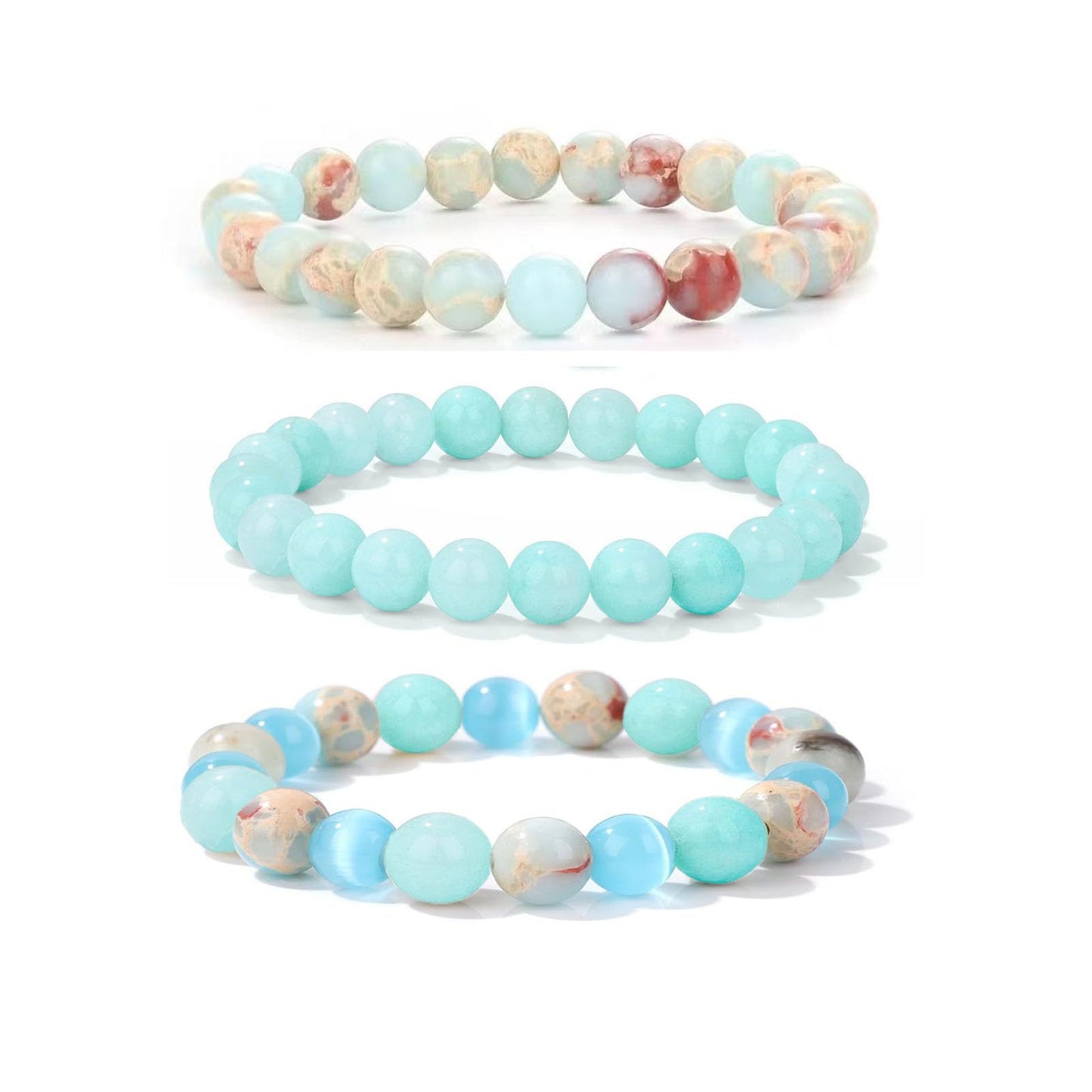 Minimalist Natural Stone Round Beaded Bracelet Set Unisex Handmade Jewelry