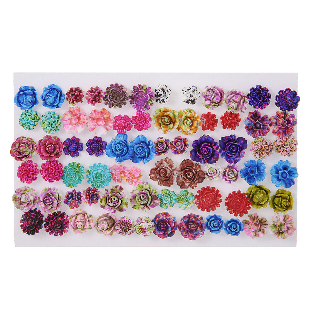Creative Resin Animal Star Floral Stud Earrings Set for Women